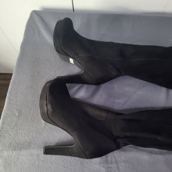 TORRID Womens 9 Wide Black Stretch Platform Over Knee Boot Faux Suede Goth Laces - Picture 6 of 14